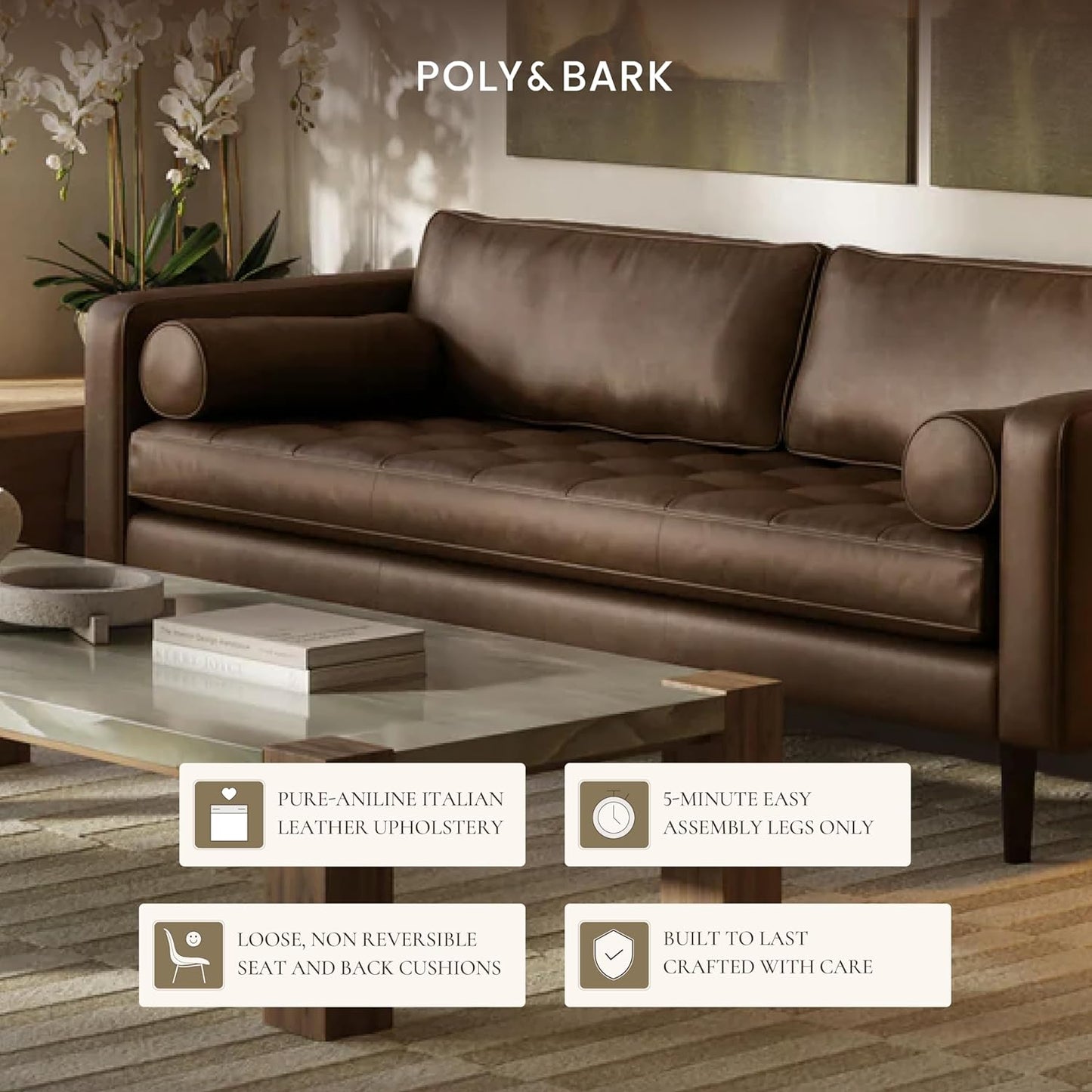 POLY & BARK Napa Furniture, 88.5 inches, Cocoa Brown