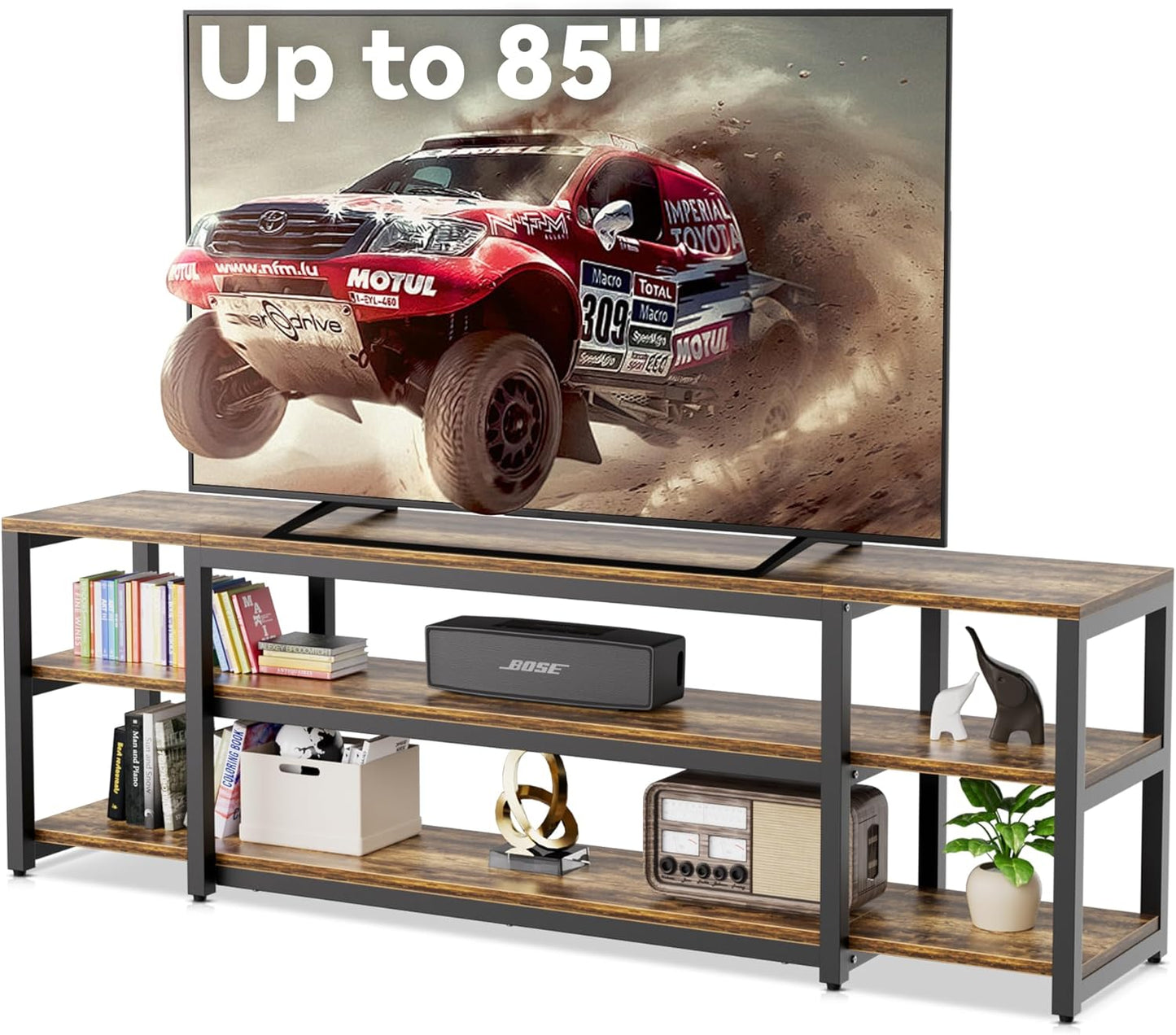 Aquzee 85 inch TV Stand, Entertainment Center for 70 75 80 85" TV, 75.2" Wide Wood Television Console Table for Living Room Bedroom Gaming Room, Rustic Brown