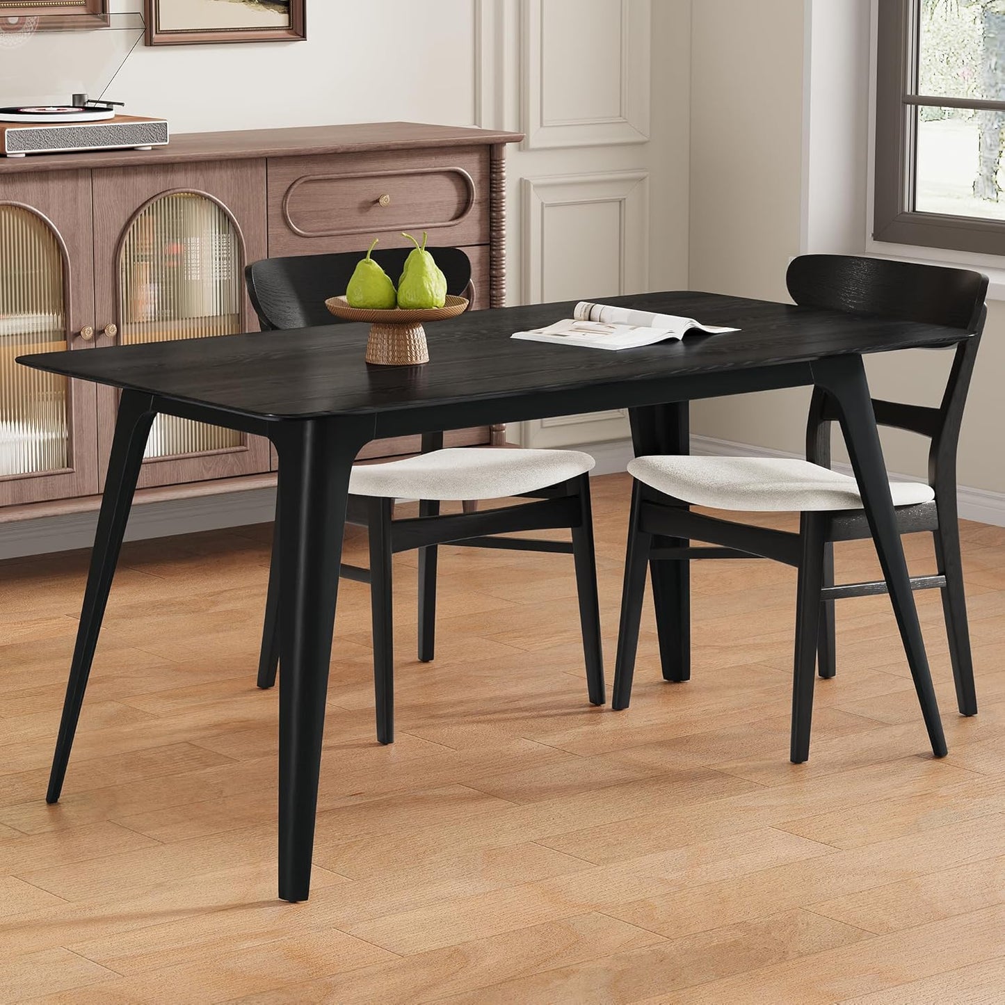 Mid-Century Modern Solid Wood Dining Table with Tapered Lesg for 4 People, 47.2inch, Kitchen or Living Room Furniture, Black