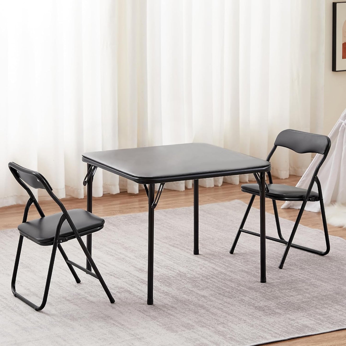 VECELO Kids Folding Activity Table and Chair Set, with Ultra Soft Padded Cushion, 3 Piece, Black