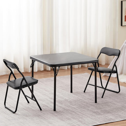 VECELO Kids Folding Activity Table and Chair Set, with Ultra Soft Padded Cushion, 3 Piece, Black