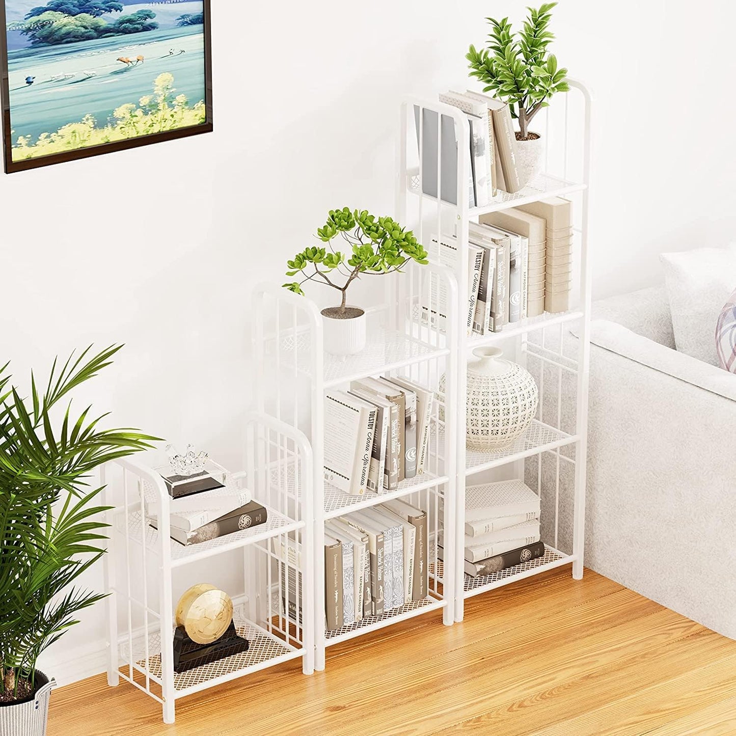Bookshelf Storage Shelf Small Bookcase Freestanding Storage Stand for Living Room, Bedroom, Kitchen Rust Resistance, Easy Assembly Free Combination Multi-Functional Organizer (3 Tiers, White)