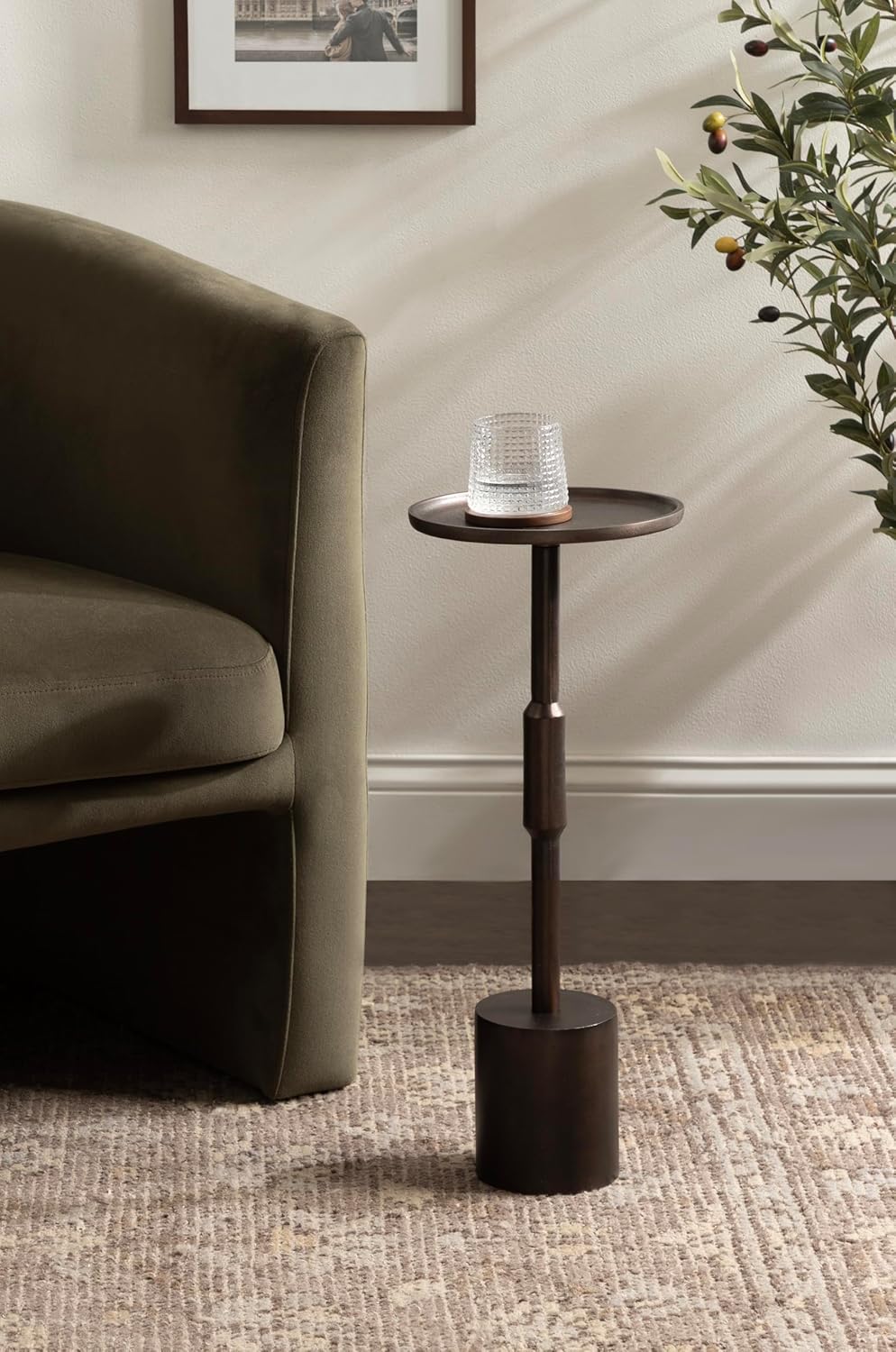 Kate and Laurel Truxton Modern Round Metal Drink Table, 9 x 9 x 22, Bronze, Transitional Cast Aluminum Pedestal Table for Use as Indoor Plant Stand or Living Room Decor