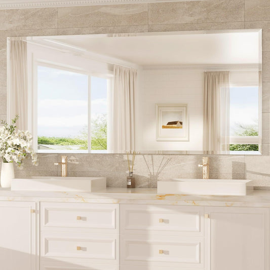 TokeShimi 72x36 Bathroom Mirror Frameless, Tempered 1" Beveled Edge Bathroom Mirrors for Over Sink, Shatterproof Rectangle Mirrored Wall Mounted for Living Room, Entryway, Restroom