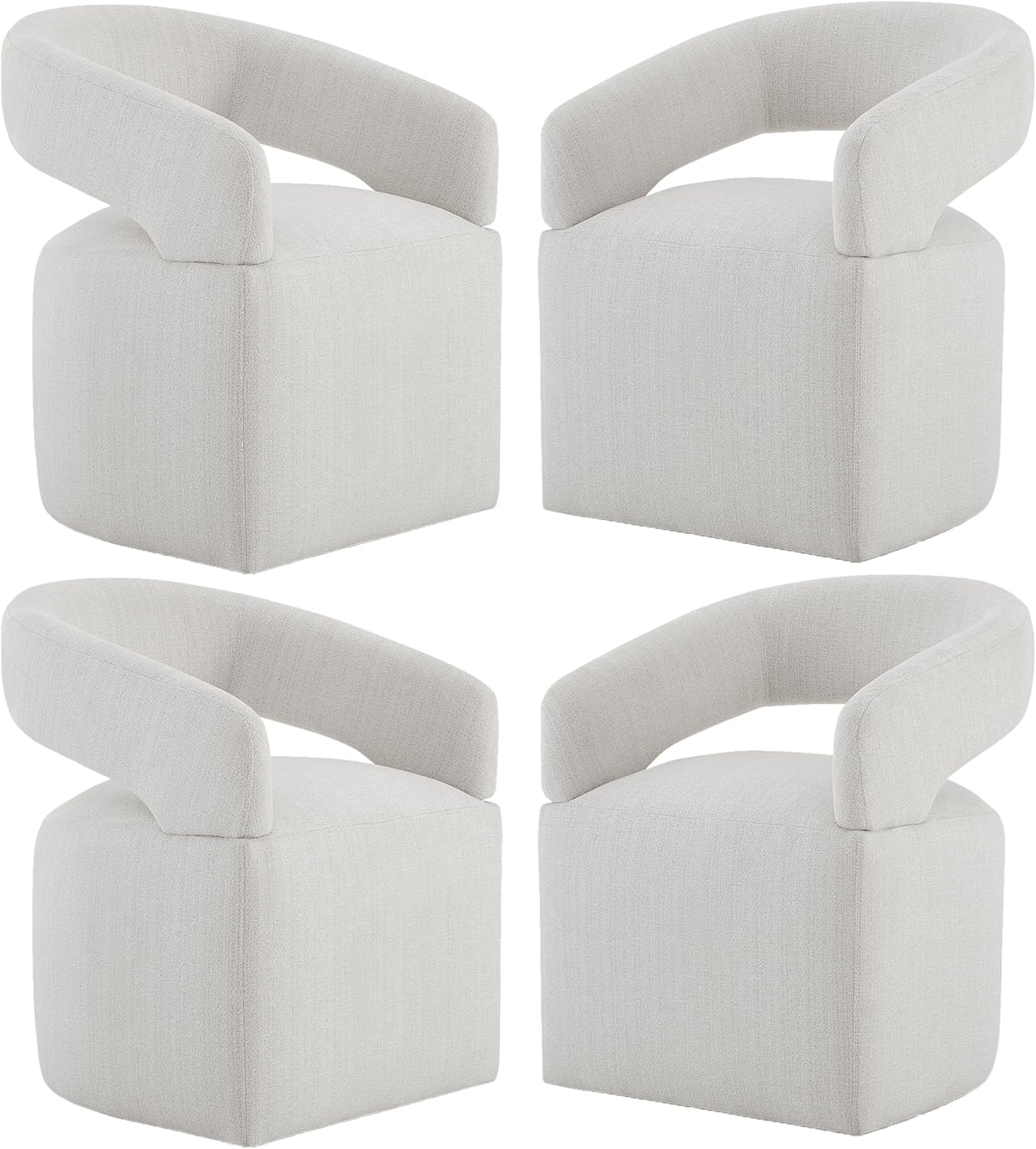 Upholstered Dining Chairs with Casters Modern Barrel Side Armchair with Rollers for Diningroom Bedroom Livingroom Reading Room, Linen, 4PCS