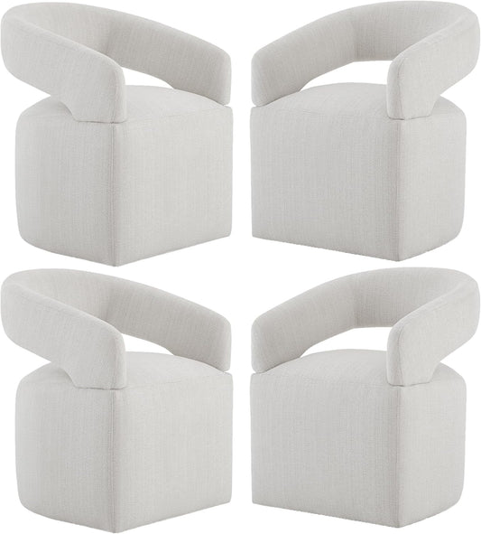 Upholstered Dining Chairs with Casters Modern Barrel Side Armchair with Rollers for Diningroom Bedroom Livingroom Reading Room, Linen, 4PCS