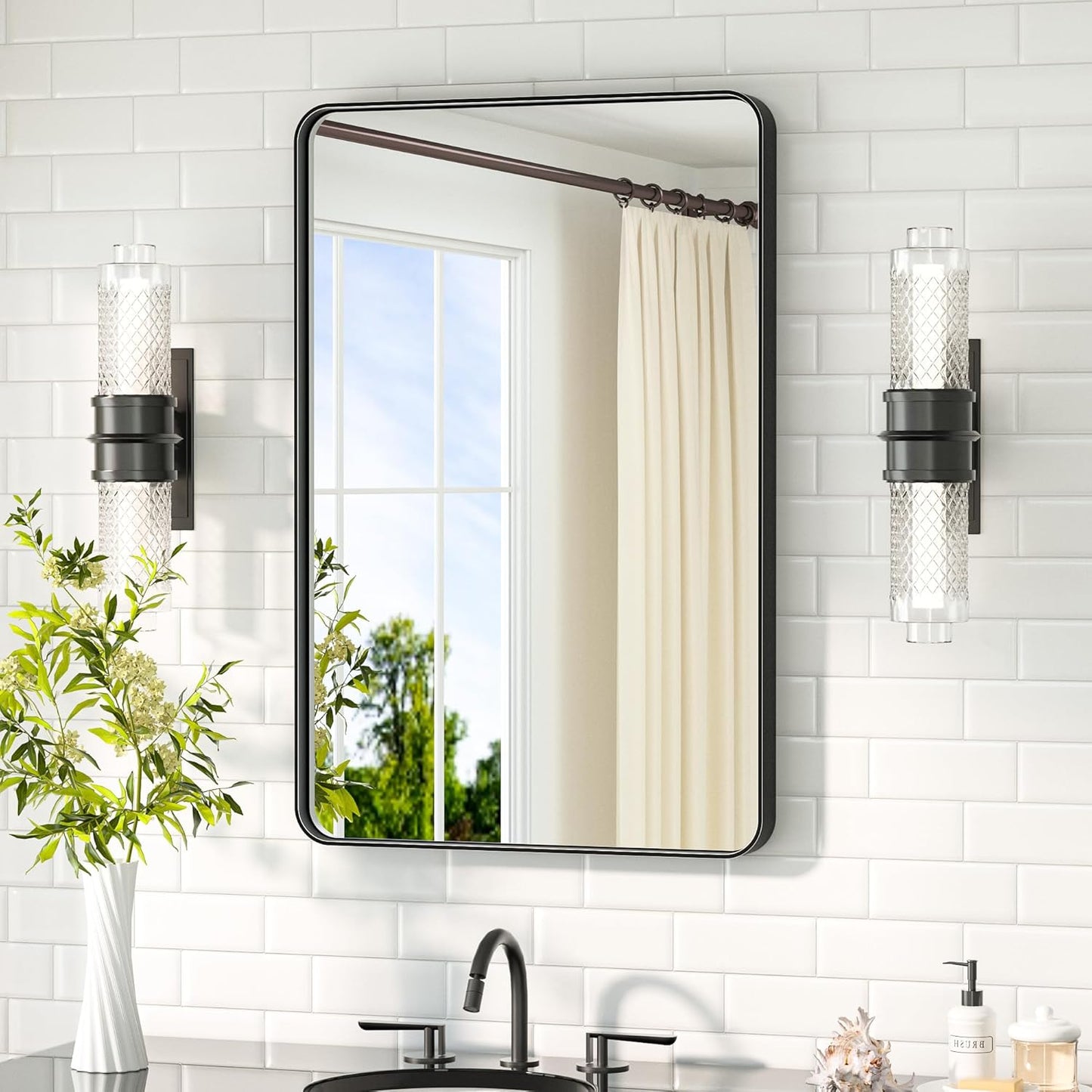 TETOTE Black Bathroom Mirror 20 x 30 Inch Matte Black Bathroom Mirrors, Tempered Glass, Modern Farmhouse Wall Mounted Mirror for Decorative(Horizontal/Vertical)