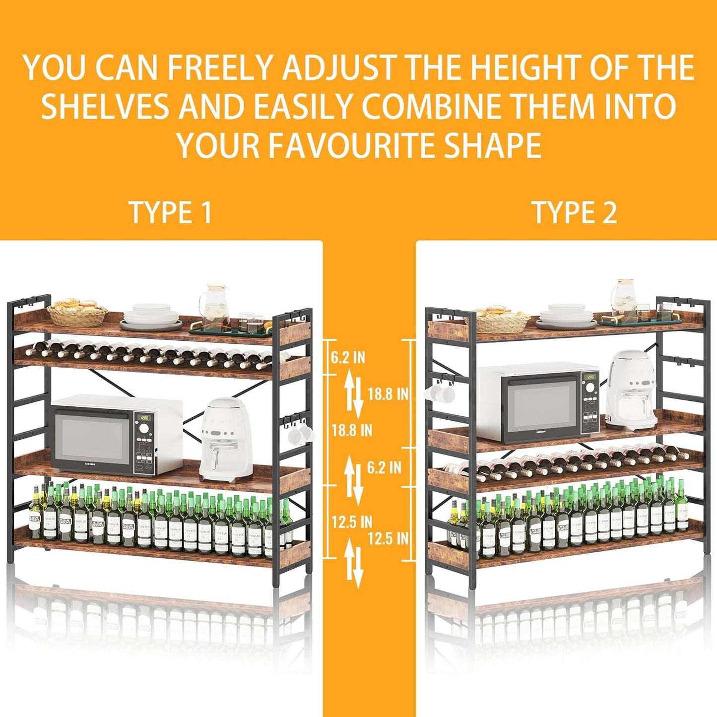 HCHQHS 4 Tier Bookshelf, Adjustable Industrial Bookcase, Vertical Tall Book Shelf, Wood and Black Metal Open Bookshelves for Home Office, Living Room, Bedroom