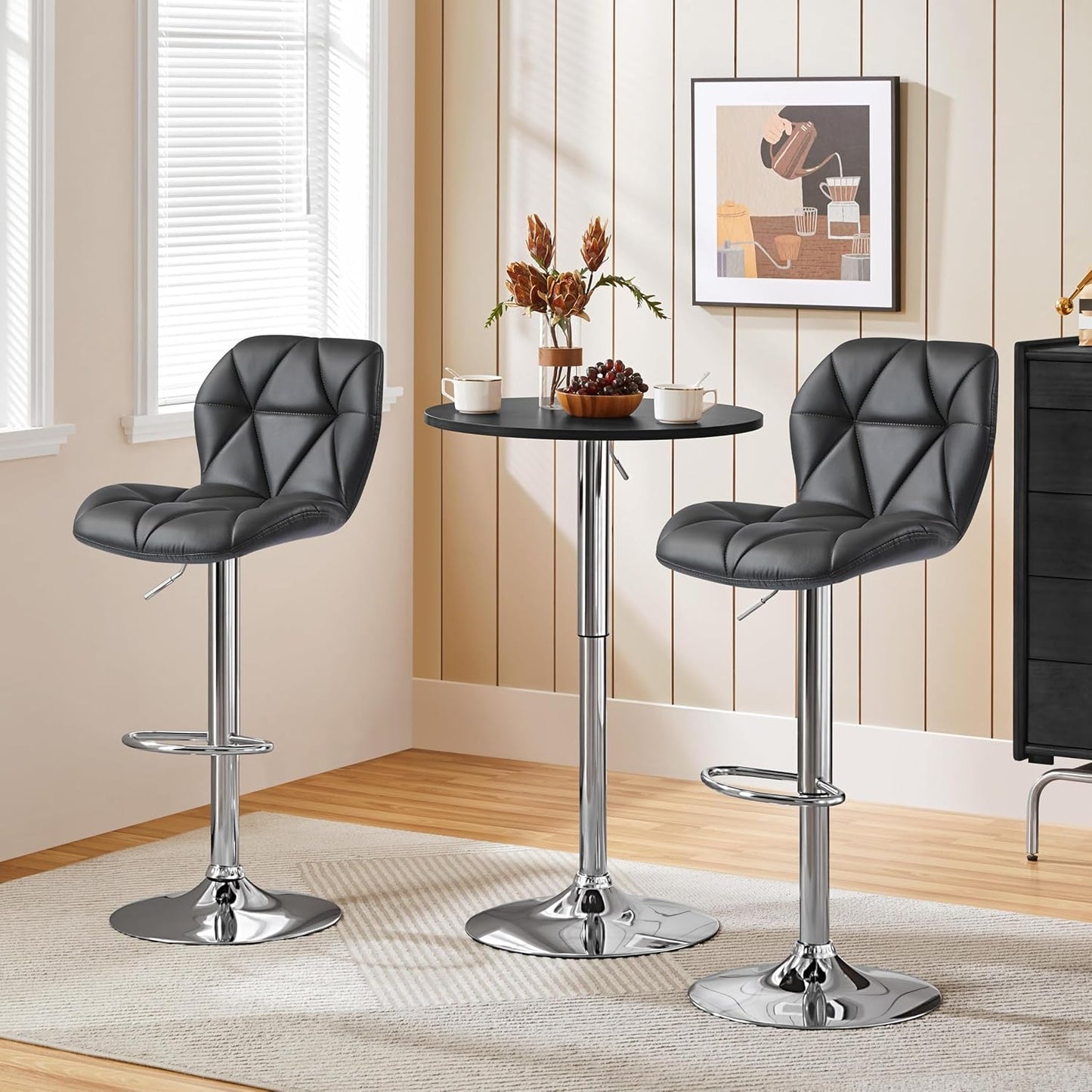 Yaheetech Bar Stools Set of 4, Adjustable PU Leather Swivel Barstools, Modern Counter Stools with Back and Footrest, Counter Height Barstools for Bar, Kitchen, Dining Room, Grey