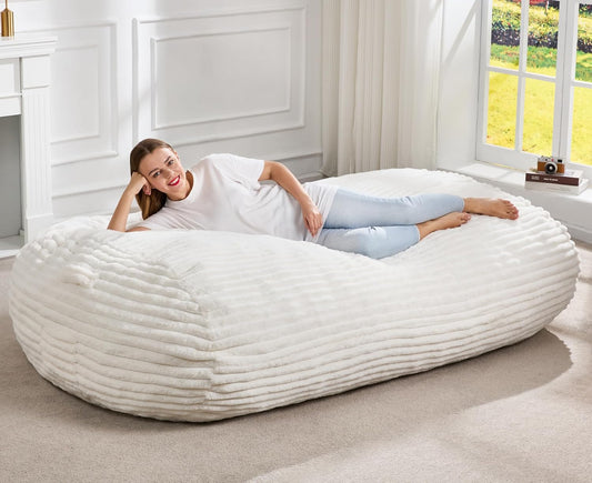Hobestluk 5FT Bean Bag Chairs Adult Bean Bag with Portable Handle Comfy Large Bean Bag Lounge Chair with Removable Cover for Living Room Bedroom (Stripe White, 5FT)