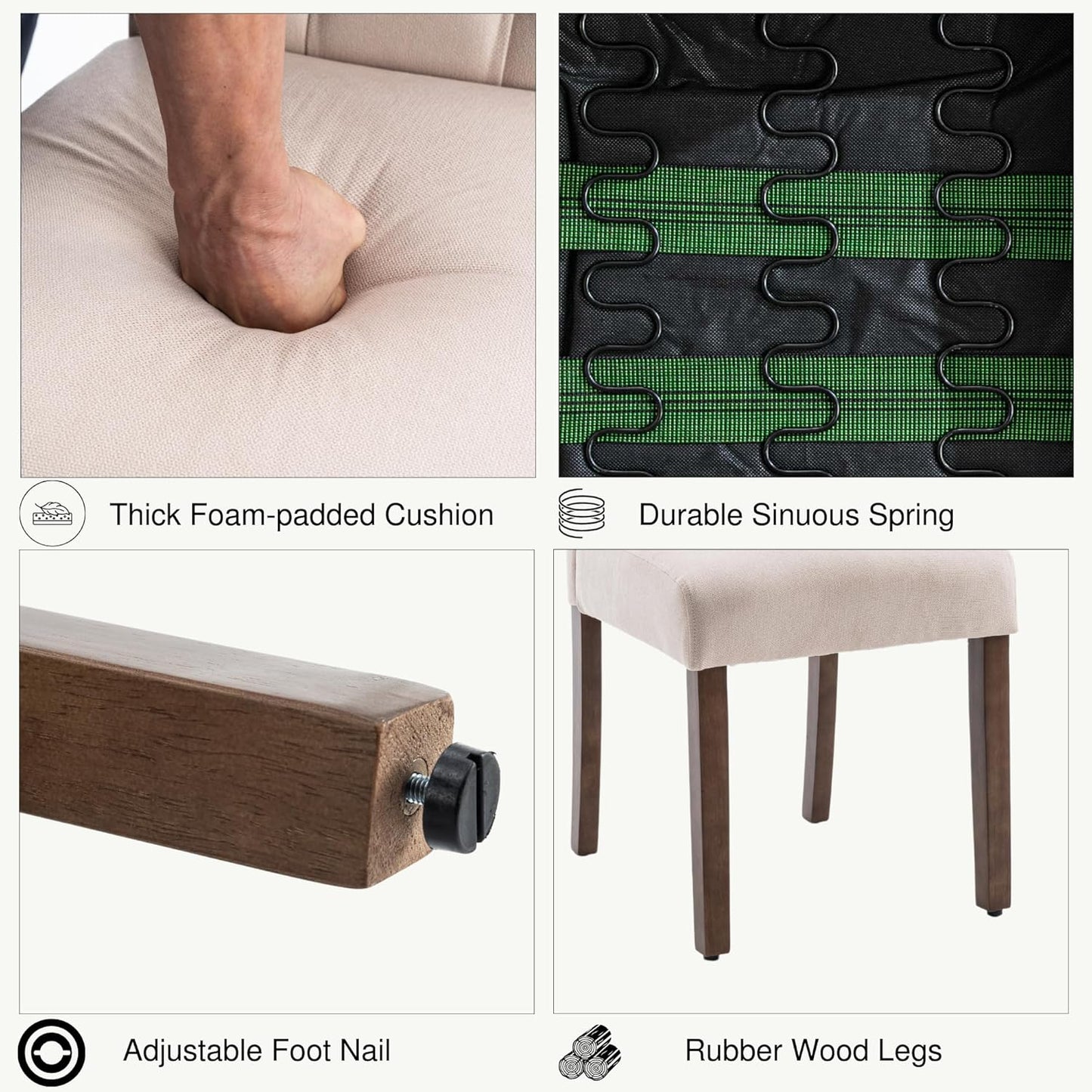 Tufted Upholstered Parsons Dining Chair Set Fabric Diner Accent Stylish Modern Kitchen Living Room with Button Sturdy Solid Wood Legs