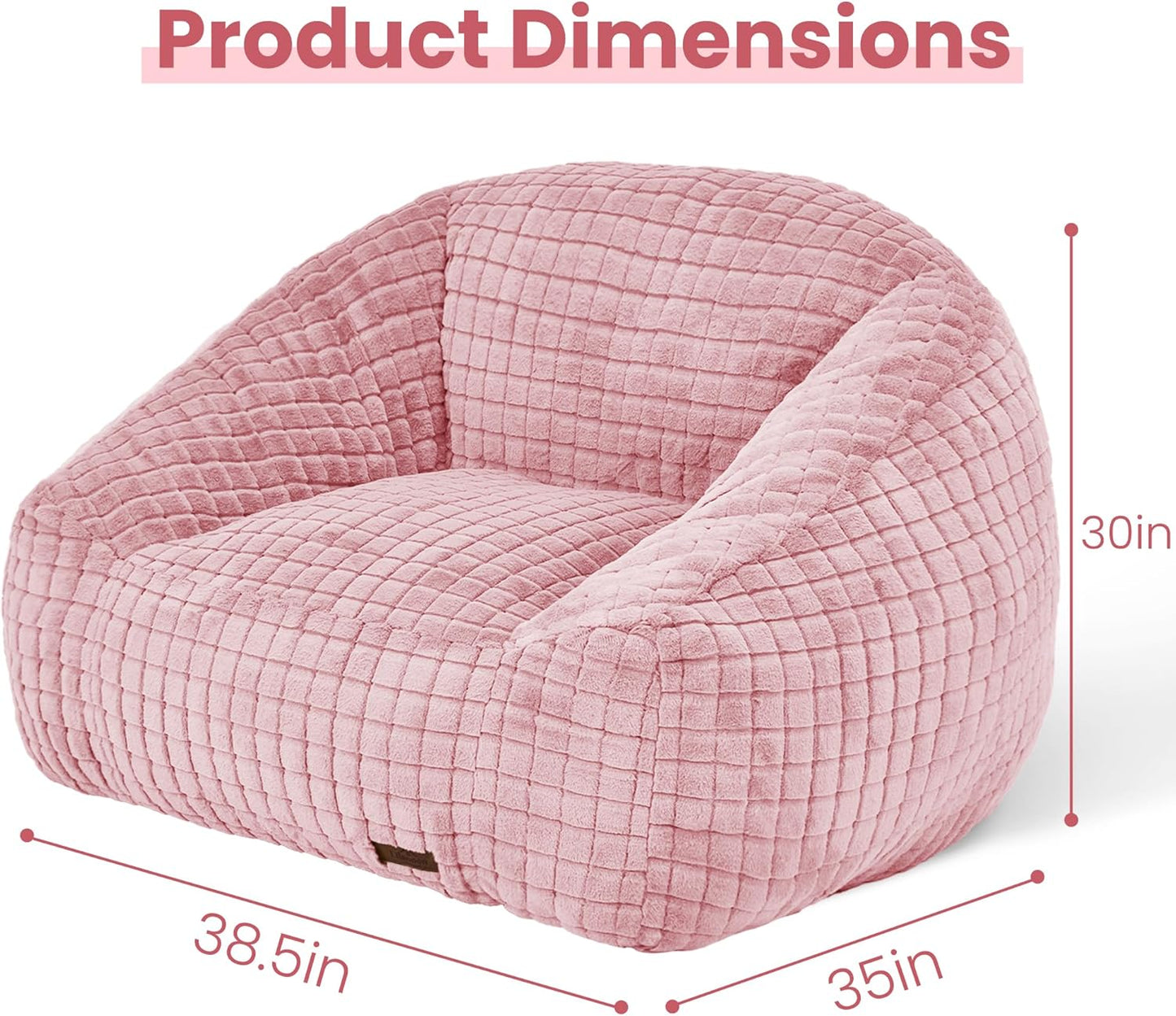 Bean Bag Chairs for Adults, Giant Beanbag Sofa Comfy Reading Chair, Oversized Bean Bag Chairs for Living Room Bedroom, Soft Faux Fur Fabric, 3.2FT, Pink, Checkered