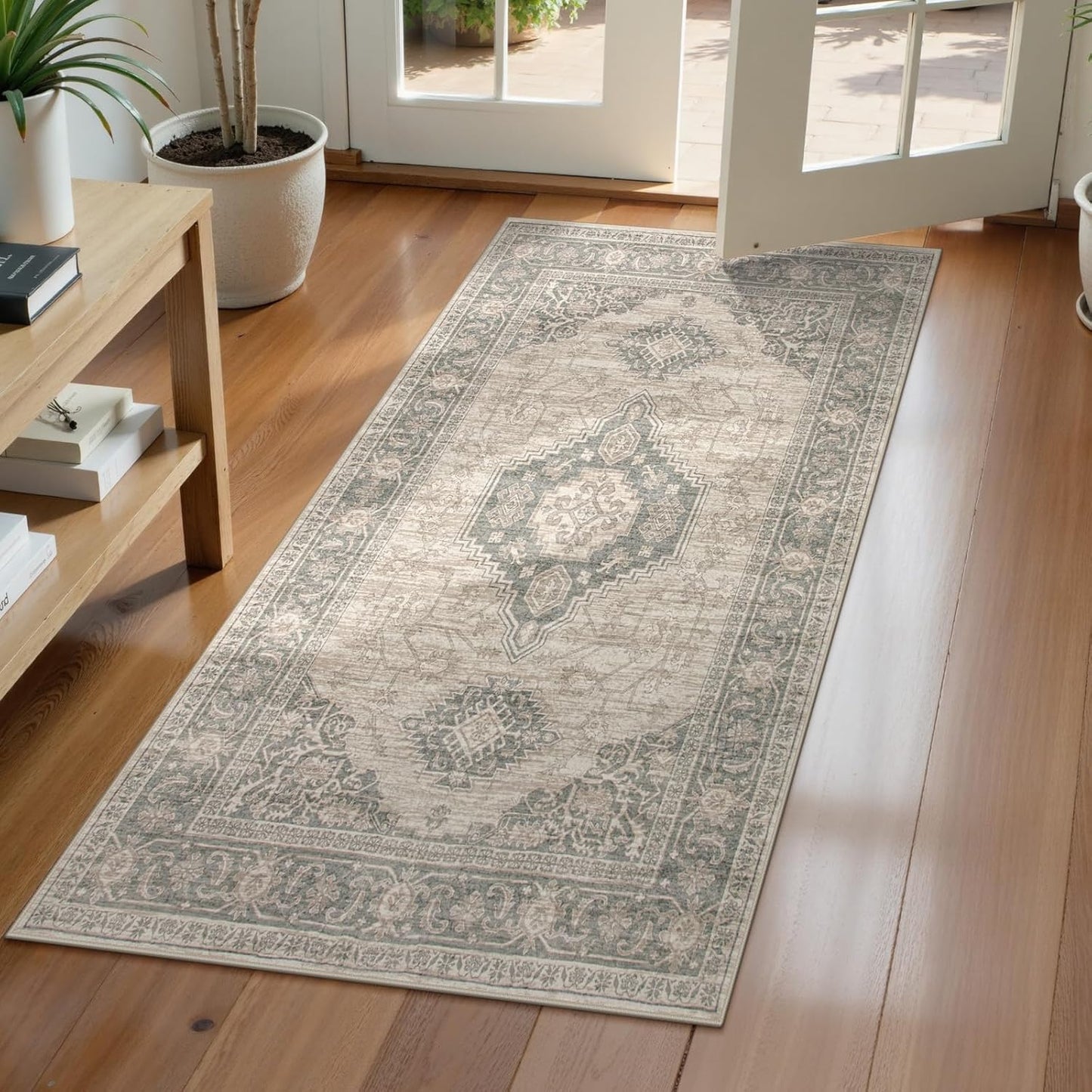 Lahome Oriental Small Area Rug, 2x4 Washable Entryway Rug Non-Slip Ultra-Thin Indoor Door Mat Distressed Throw Carpet for Kitchen Bedroom, Grey/Brown