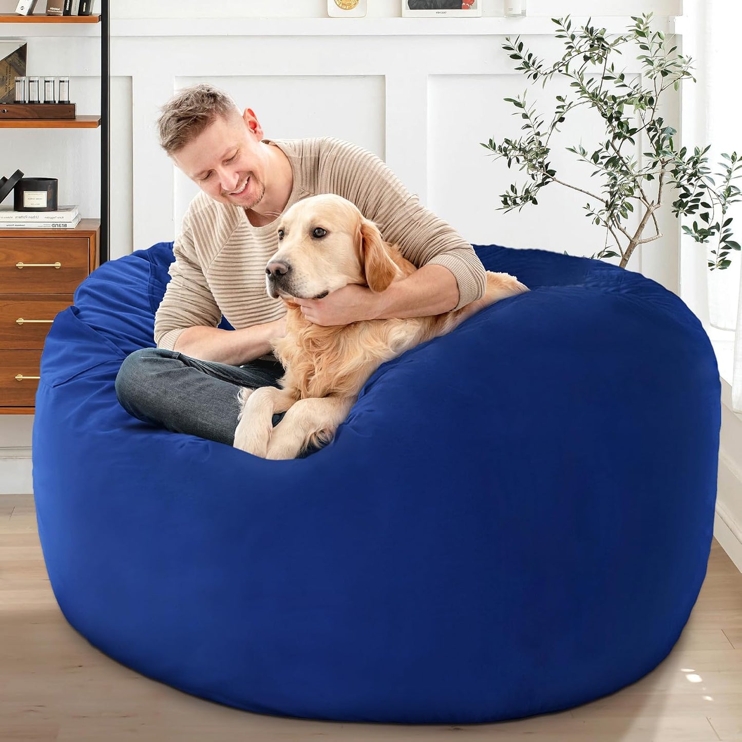 HABUTWAY Bean Bag Chair: Giant 4' Memory Foam Furniture Bean Bag Chairs for Adults with Microfiber Cover 4Ft (Blue)