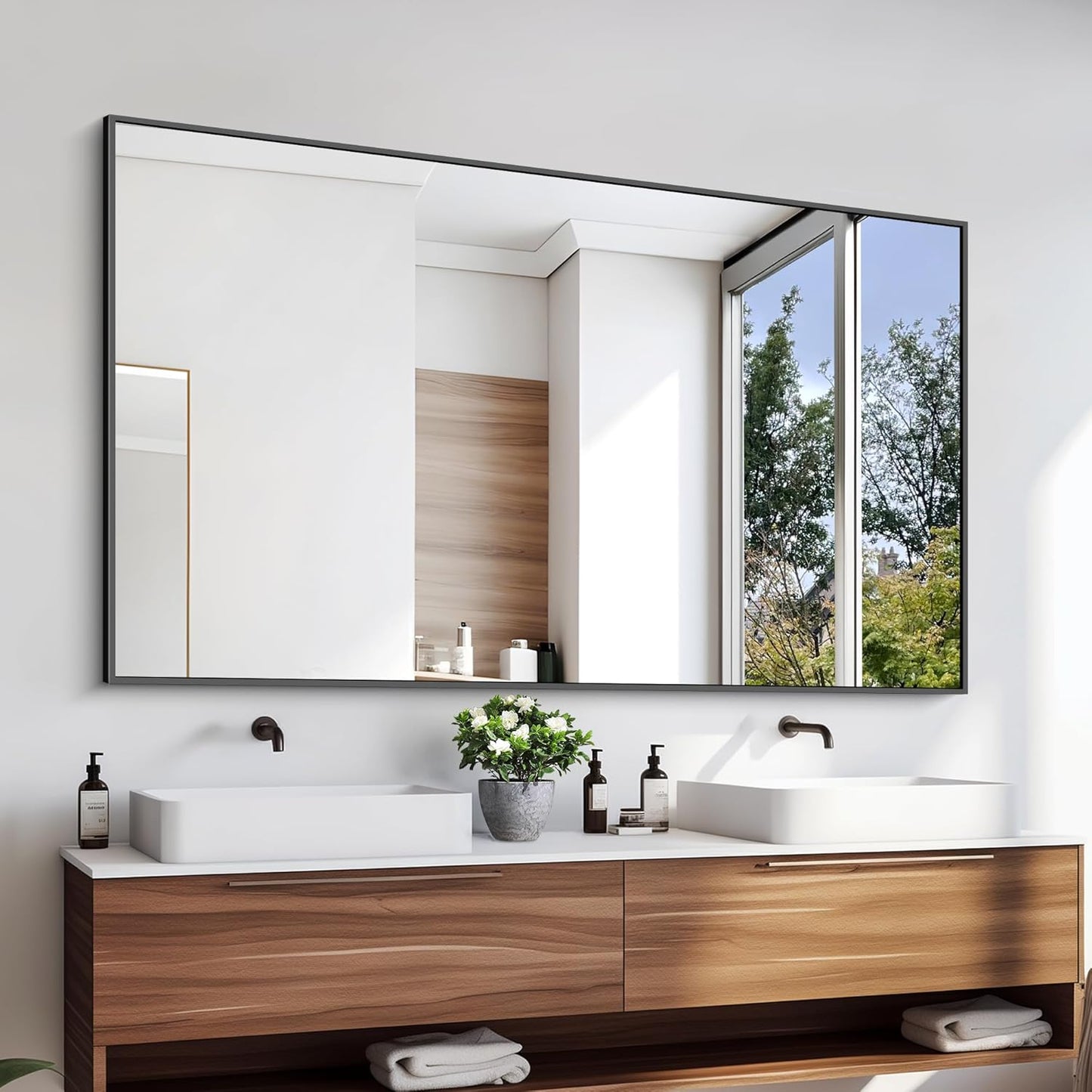 KOCUUY 30x55 Inch Large Black Wall Mounted Mirror,Aluminum Framed Decorative Rectangular Bathroom Mirror for Wall Over Sink,Vanity Mirror for Bedroom Living Room Bathroom,Functional Oversized Mirror