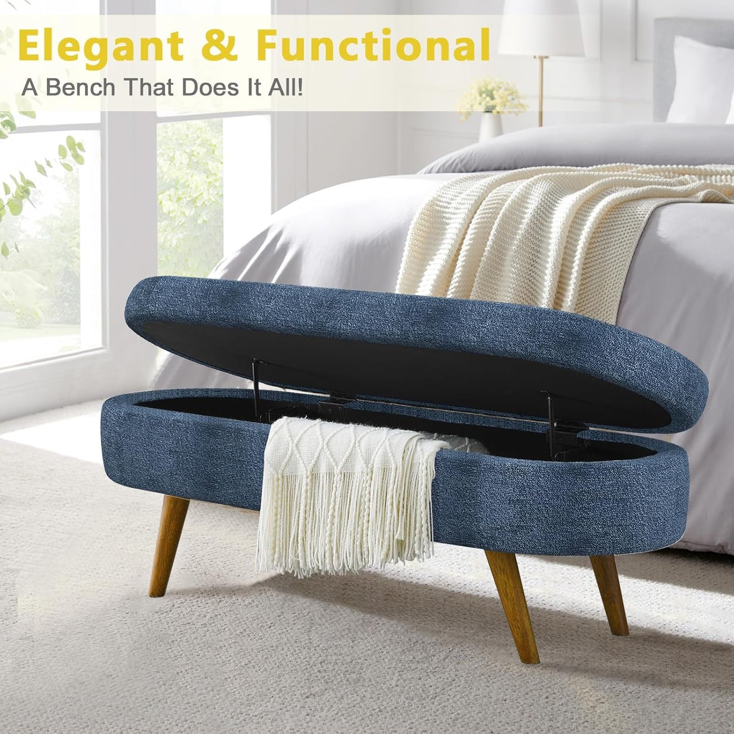 NicBex Ottoman Bench with Storage for Bedroom, 43.5" Upholstered End of Bed Bench with Rubber Wood Legs, Linen Storage Bench for Living Room or Entryway,