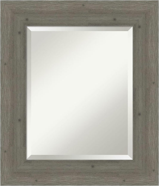 Amanti Art Grey Wall Mirror 27x23 Fencepost Grey Rectangle Bathroom Mirror for Wall Decor Living Room, Small Country Rustic Wood Frame, Hangs Horizonally and Vertically, Bathroom Decor, Beveled Edge