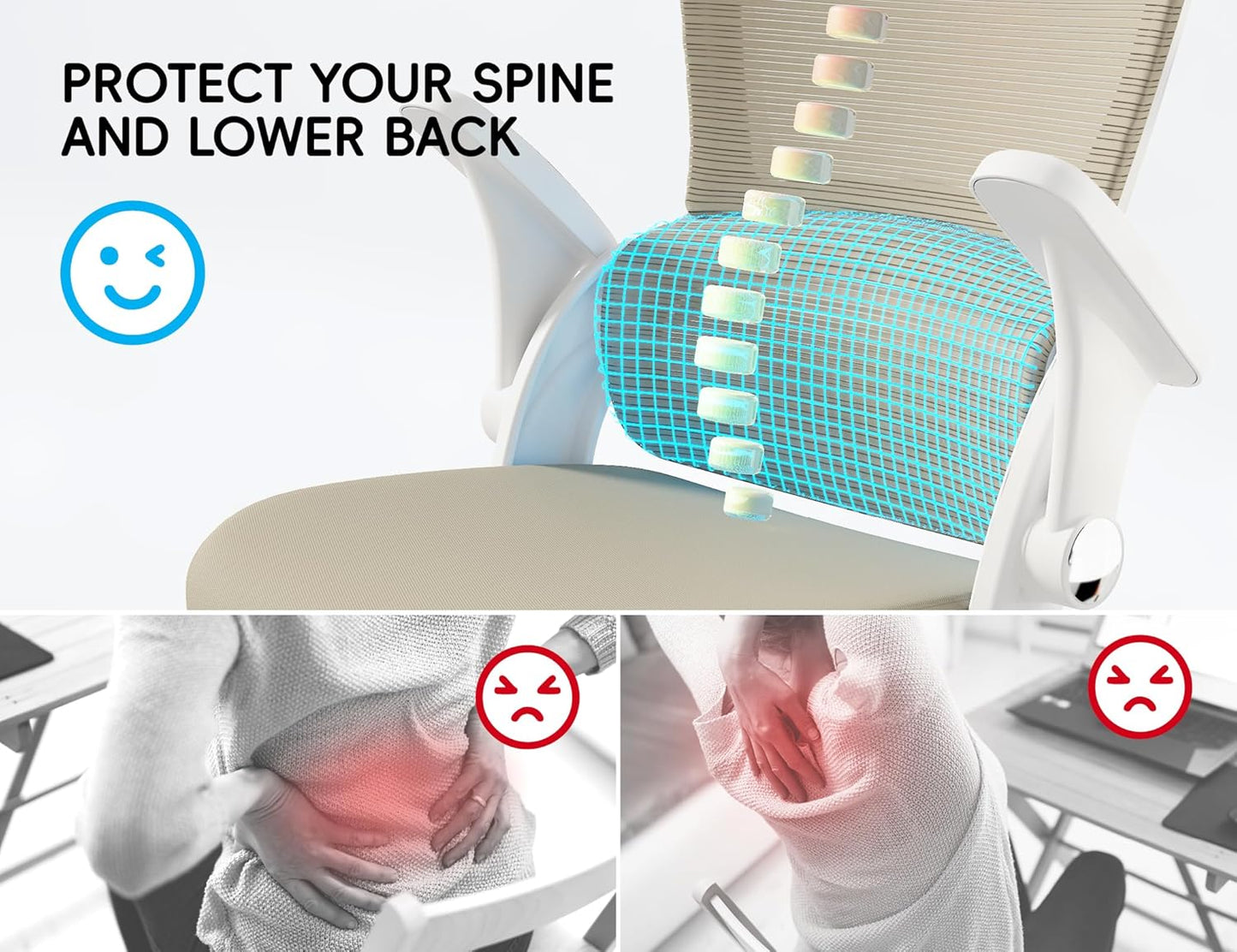 TRALT Office Chair - Ergonomic Office Chair with Back Support, Home Office Desk Chairs, Comfy Desk Chair, Computer Chair, 330lbs Wide Seat Big and Tall Office Chairs for Office Workers (Beige)