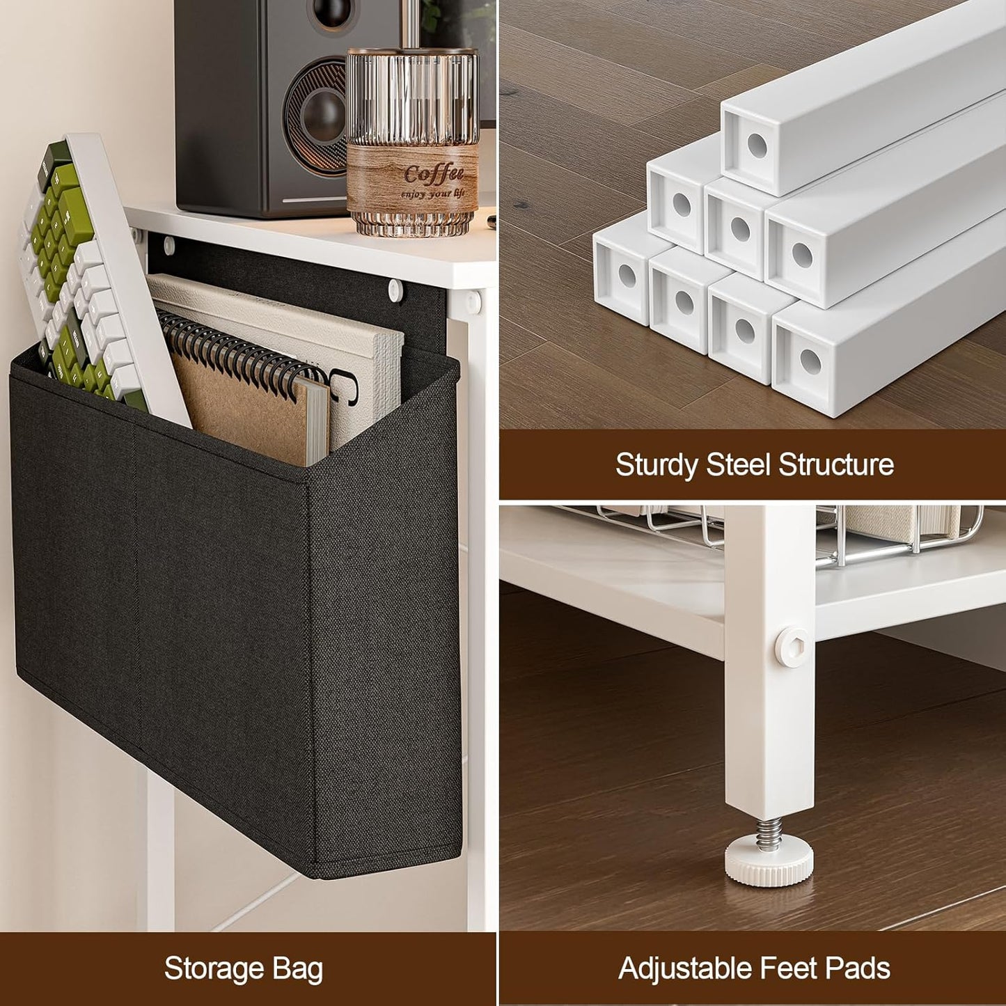 47 Inch L Shaped Computer Desk with Reversible Storage Shelves, Home Office Corner Desk Study Writing Table with Hutch, Study, White