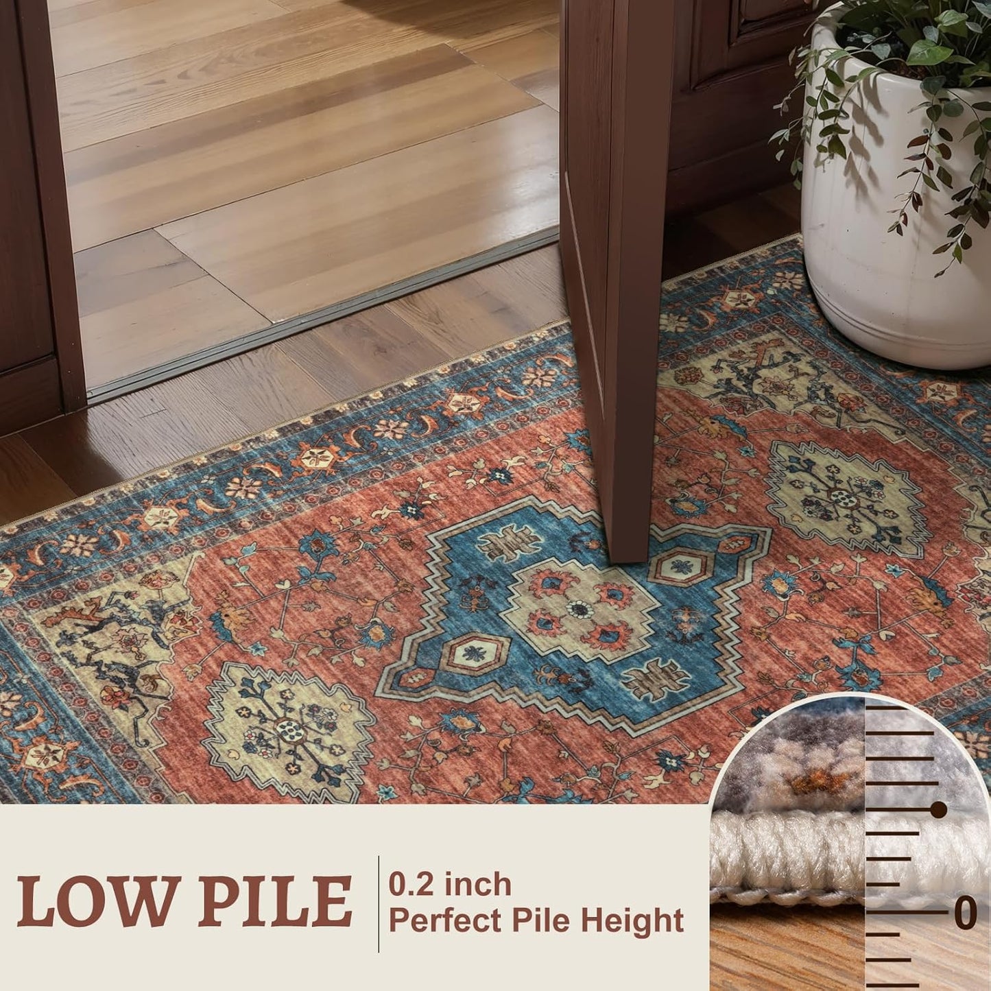 Tangsoo 5x7 Area Rug Washable Rug for Living Room, Vintage Indoor Non Slip Large Area Rugs, Print Distressed Rust Carpet, Soft Low Pile Foldable Floor Rug for Bedroom Dining Room Dorm Terracotta