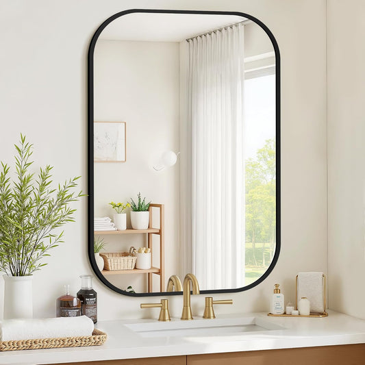 Bathroom Mirrors for Over Sink, 26x38 Black Vanity Mirror for Bathroom Sink, HD Shatterproof Squircle Wall Mirror for Bathroom Washroom Lavatory Restroom Metal Frame