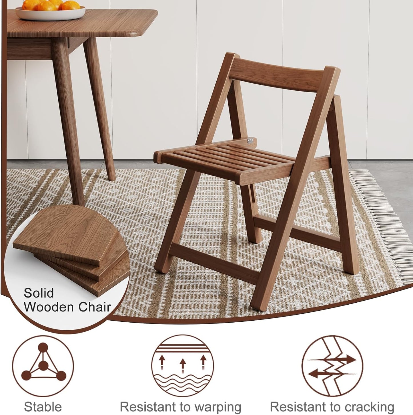 Wood Folding Chairs Set of 4, Indoor Outdoor Wooden Foldable Dining Chairs, Space-Saving and Portable Design for Kitchen, Lawn, Patio 300lbs Capacity,