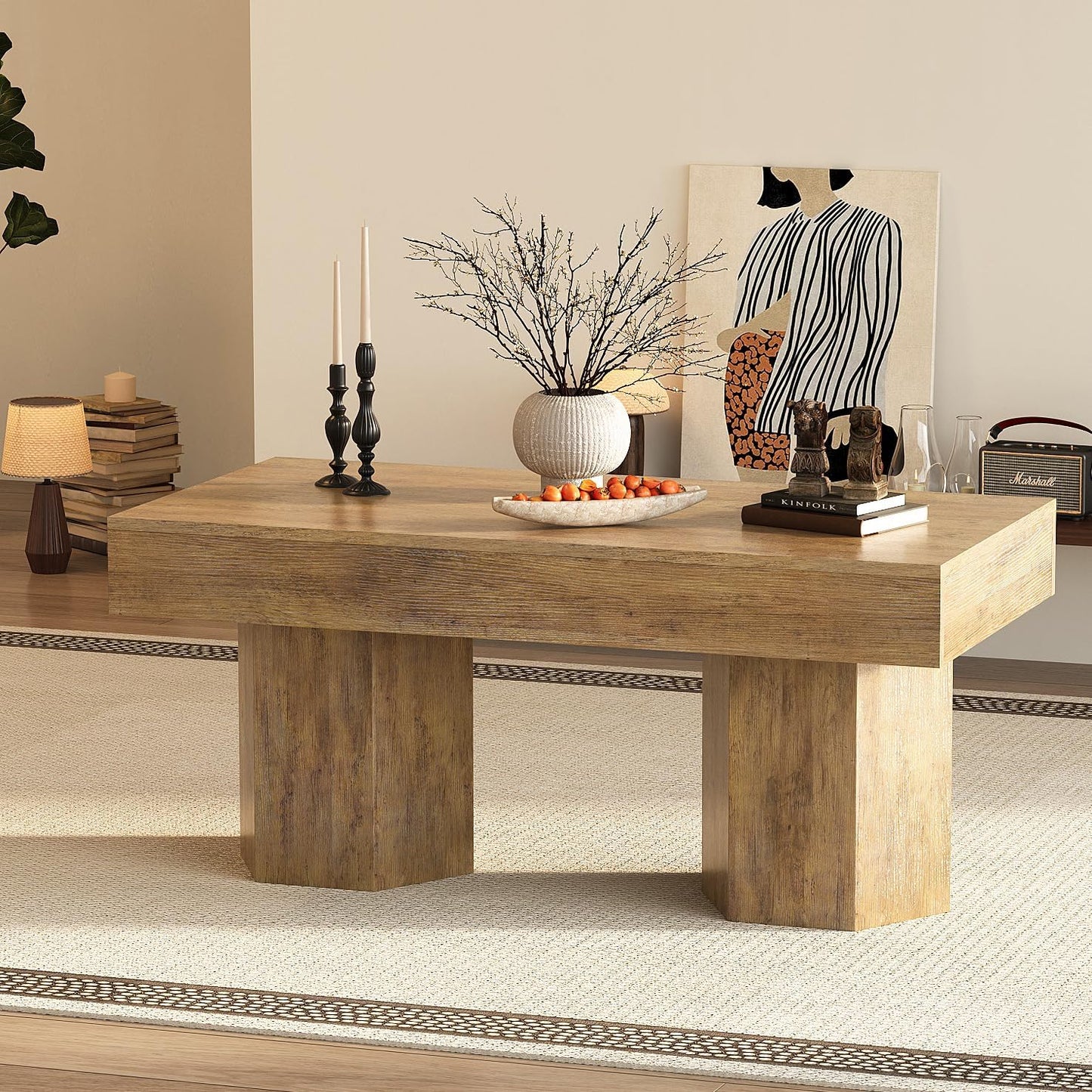 GiftGo Coffee Table Mid Century Modern Center Living Room Table Farmhouse Wooden Rectangle Cocktail Tea Table for Office (Light Brown, L-39.37)