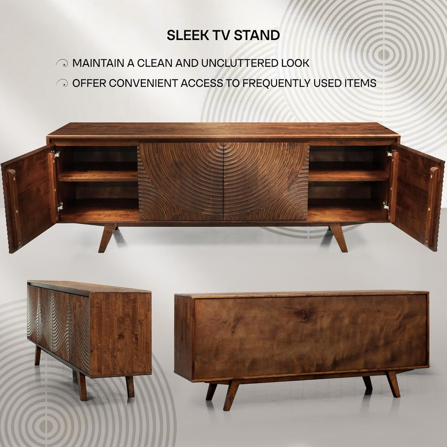 Acacia Harmony TV Stand for TVs up to 75+ Inch Entertainment Center with Storage Shelves and Cable Management, Modern Farmhouse TV Media Console Table Wood TV Stands for Living Room Bedroom, Walnut