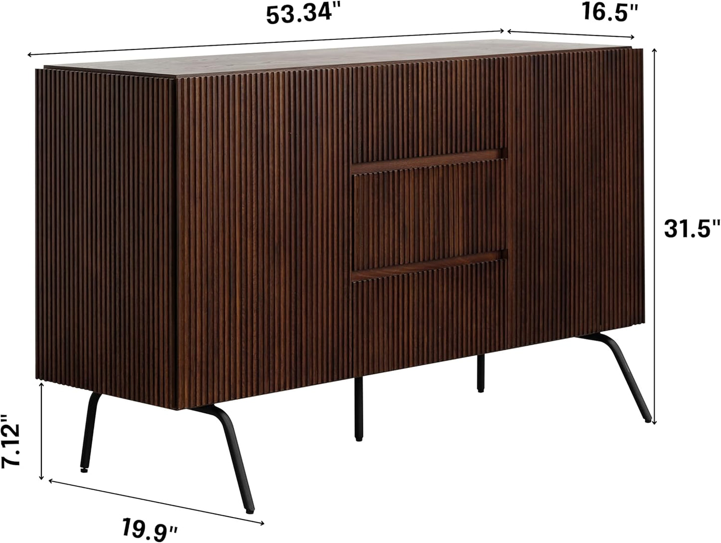 NTC Veil Sideboard with 2 Doors and 3 Drawers, Buffet Cabinet with Vertical Groove Design and Metal Legs, Storage Cabinet for Living Room, and Entryway, Effortless Assembly - Dark Walnut