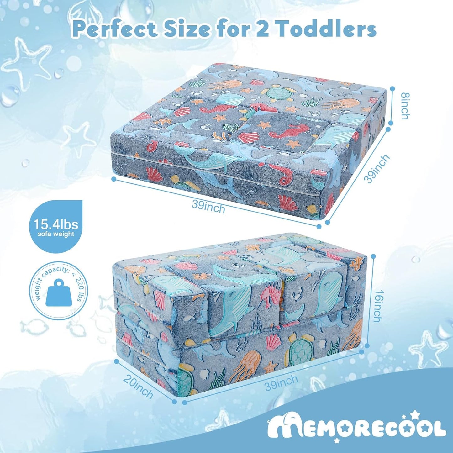 MeMoreCool Modular Kids Couch, Glow Play Toddler Couch for Bedroom Playroom, Convertible Foam Kids Sofa Bed, Fold Out Baby Sofa for Girl Boy