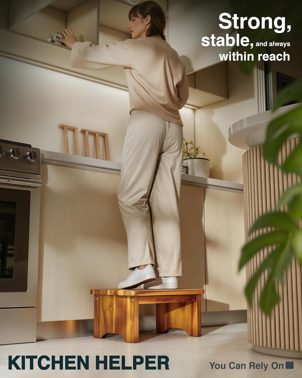 Wooden Step Stool, 9'' One Step Stool for Adults, Wooden Beside Step with 550 Lbs Load Capacity, Heavy Duty/Portable/Nonslip/Durable Construction Safe Step for Bedroom/Kitchen