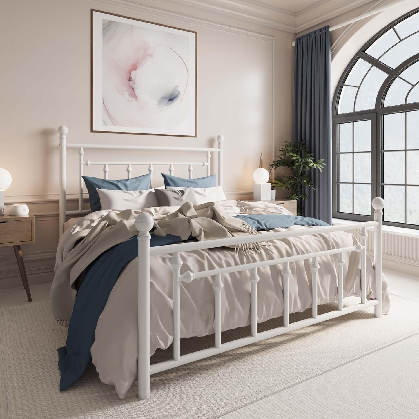 SHA CERLIN 14'' Full Size Metal Platform Bed Frame/Victorian Headboard and Footboard/Steel Slats Mattress Foundation for Storage/No Box Spring Needed/Noise Free/White