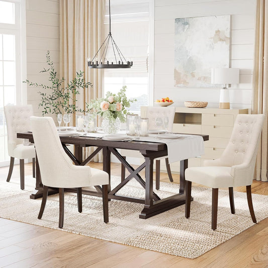 COLAMY Fabric Side Dining Chairs Set of 4, Wingback Upholstered Dining Room Chairs with Tufted Button, Living Room Chairs for Home Kitchen, Beige