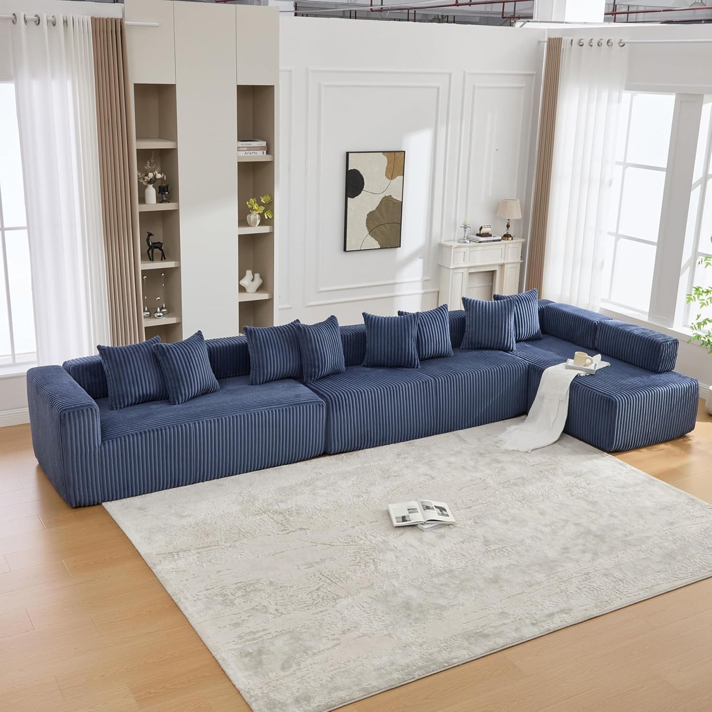 Eafurn DIY Combination Compression Modular Sectional Sofa with Double Chaise Lounge, 146" Oversized U Shaped Boneless Couch with Deep Seat Convertible Sleeper Sofabed w/Throw Pillows