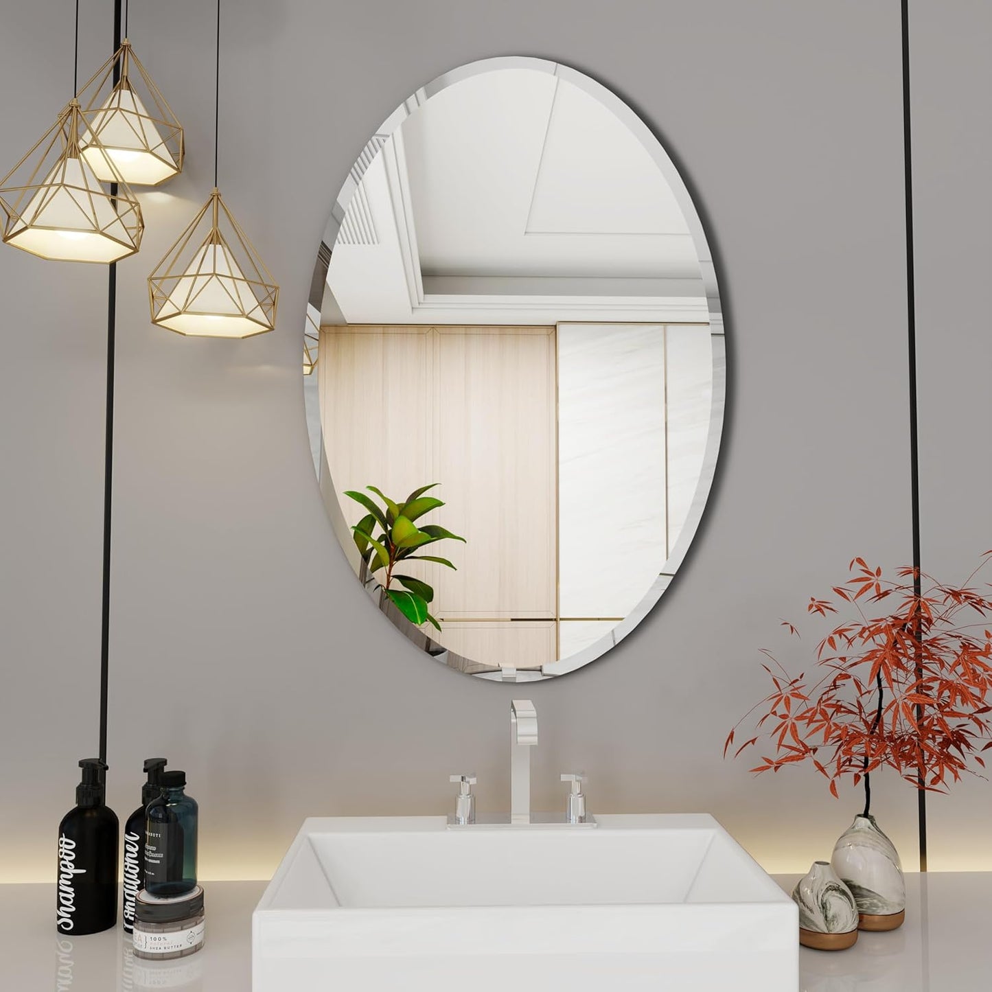 Oval Bathroom Mirror,16X24 inch Oval Frameless Mirror, Frameless Mirrors for Bathroom,Beveled Bathroom Mirror.