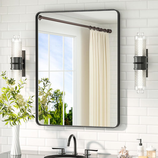 TETOTE Black Bathroom Mirror 24 x 32 Matte Black Metal Framed Vanity Mirror, Tempered Glass, Wall Mounted for Bathroom, Entryway, Bedroom, Living Room(Horizontal/Vertical)