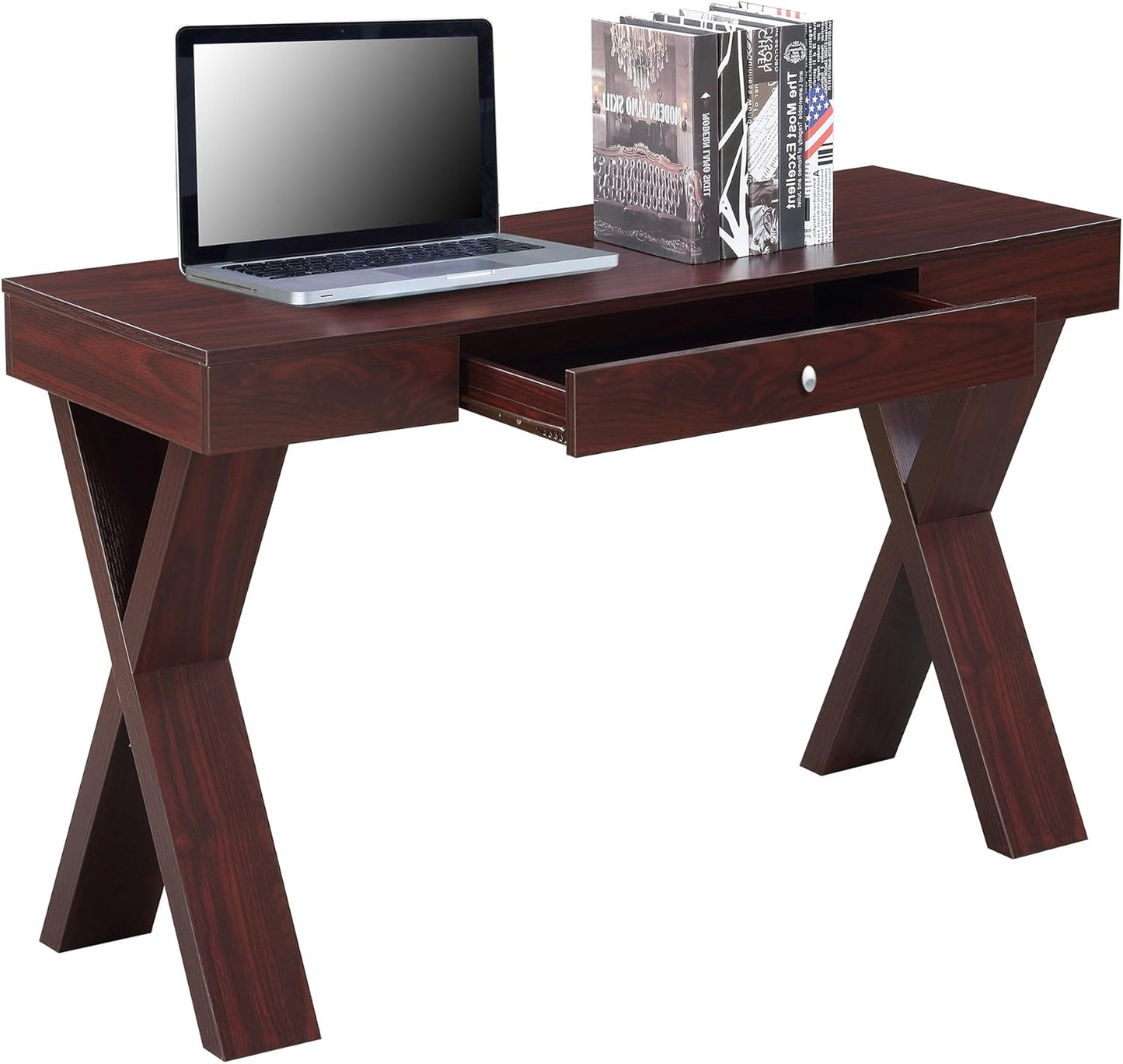 Convenience Concepts Newport 1 Drawer Desk, Mahogany