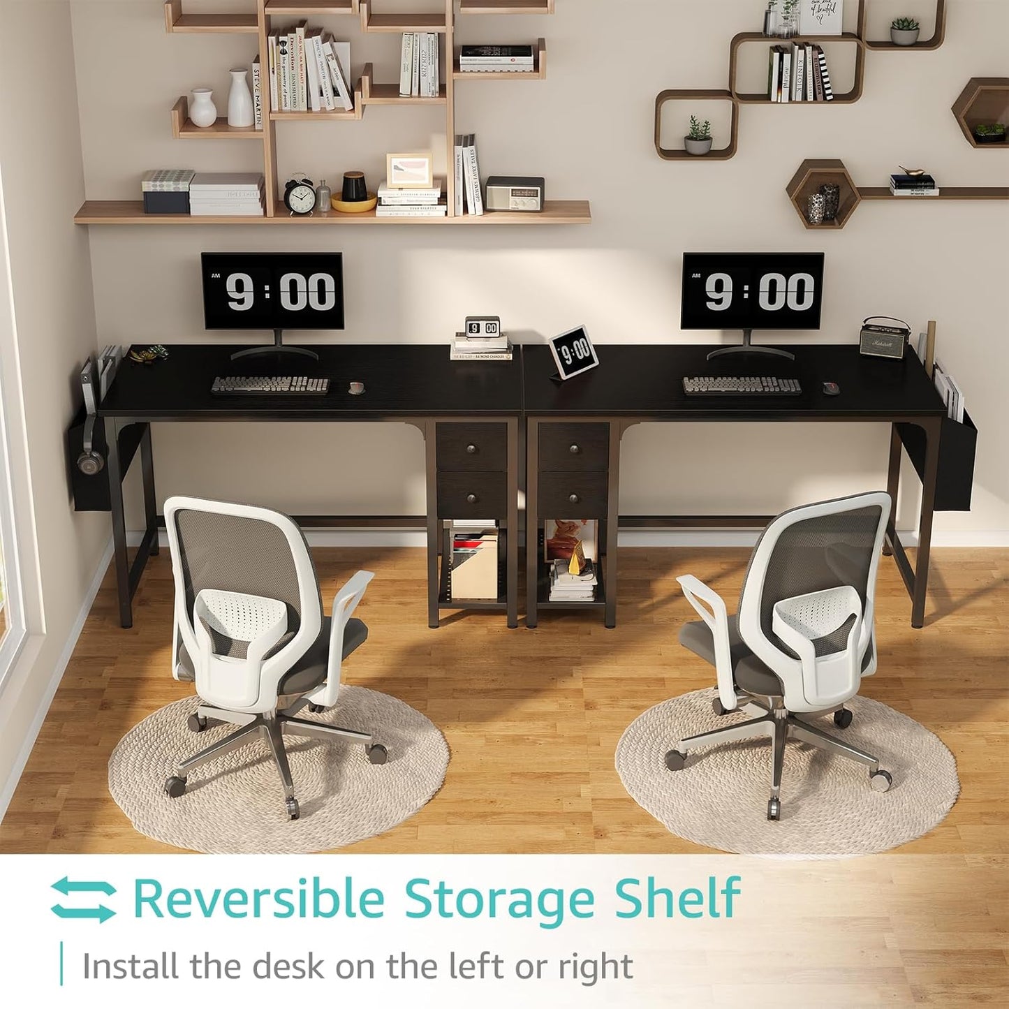 Lufeiya Gaming Desk with Fabric Drawers, 47 Inch Computer Desk for Home Office, Modern Simple Study Writing Table PC Desks for Bedroom, Black