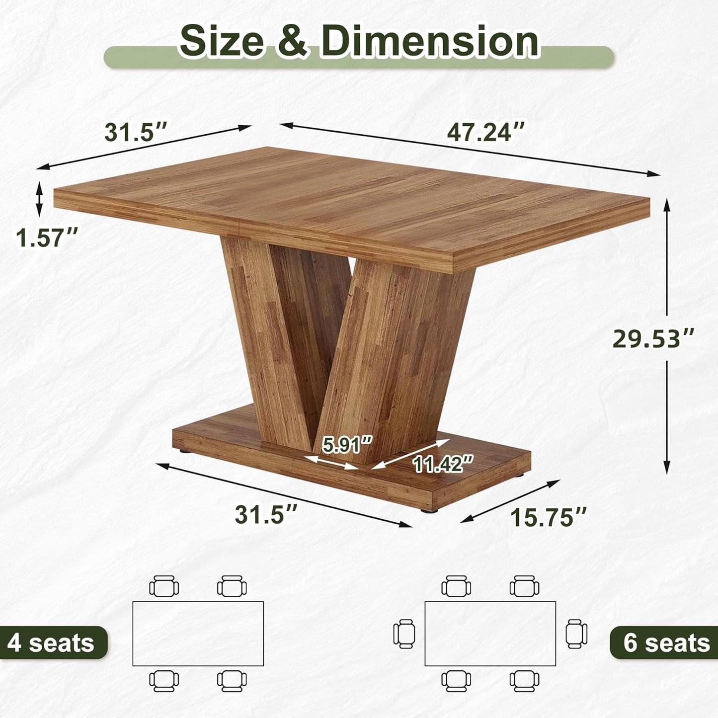 NicBex 47" Dining Table for 4 People, Farmhouse Dinner Table Small Dining Room Tables Rectangular Wooden Kitchen Tables with Heavy Duty Pedestal for Kitchen, Living Room, Black & Brown