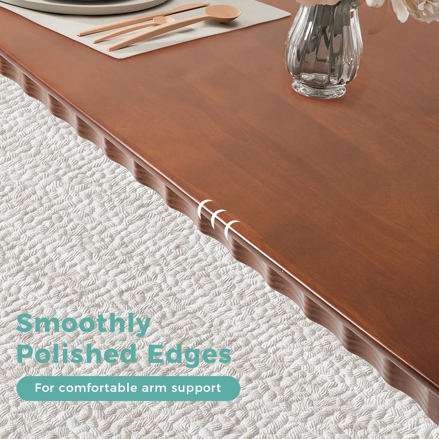 59 Inch Solid Wood Dining Table for 4-6, Farmhouse Kitchen Table with Large Tabletop, Mid Century Modern Table for Dining Room, Living Room, Kitchen, Easy Assembly, Walnut