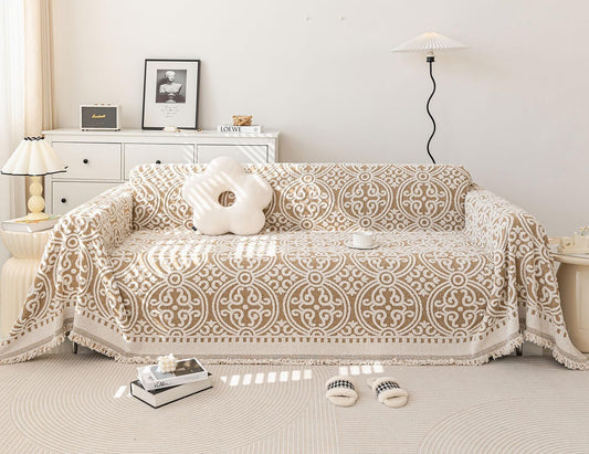 STACYPIK Modern Khaki Jacquard Couch Cover French Style L-Shape Sofa Protector for 3-Cushion Couch, Washable, Stain Resistant, 71x150IN