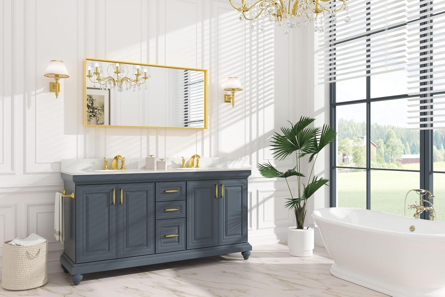 Keonjinn Gold Bathroom Mirrors for Wall 48 x 24 Inch Brushed Gold Frame Rectangular Vanity Mirror Large Metal Framed Farmhouse Mirror for Bathroom Sink Modern Full Length Mirror(Horizontal/Vertical)