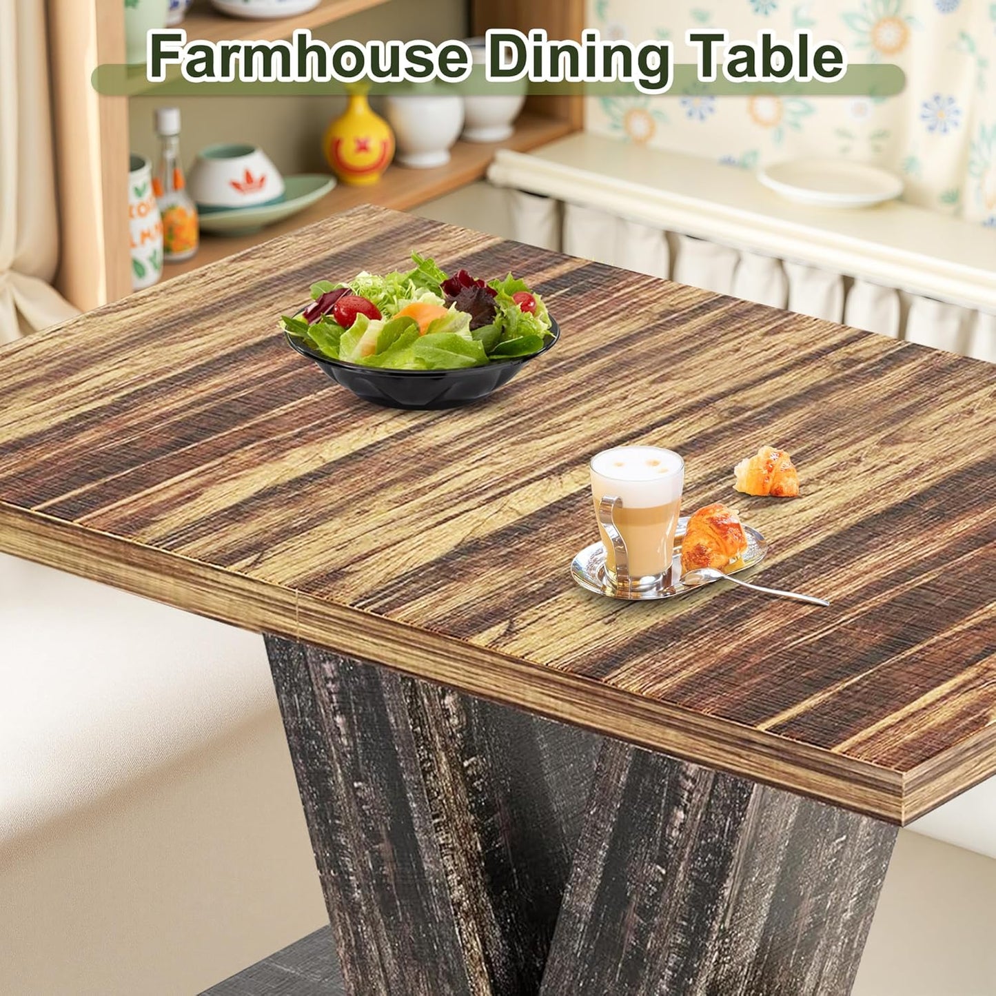 NicBex 47" Dining Table for 4 People, Farmhouse Dinner Table Small Dining Room Tables Rectangular Wooden Kitchen Tables with Heavy Duty Pedestal for Kitchen, Living Room, Black & Brown