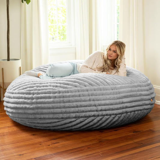 Jaxx 6 Foot Cocoon - 2-in-1 Convertible Bean Bag Bed & Large Bean Bag Chair for Adults, Premium Luxe Faux Fur - Mondo Grey