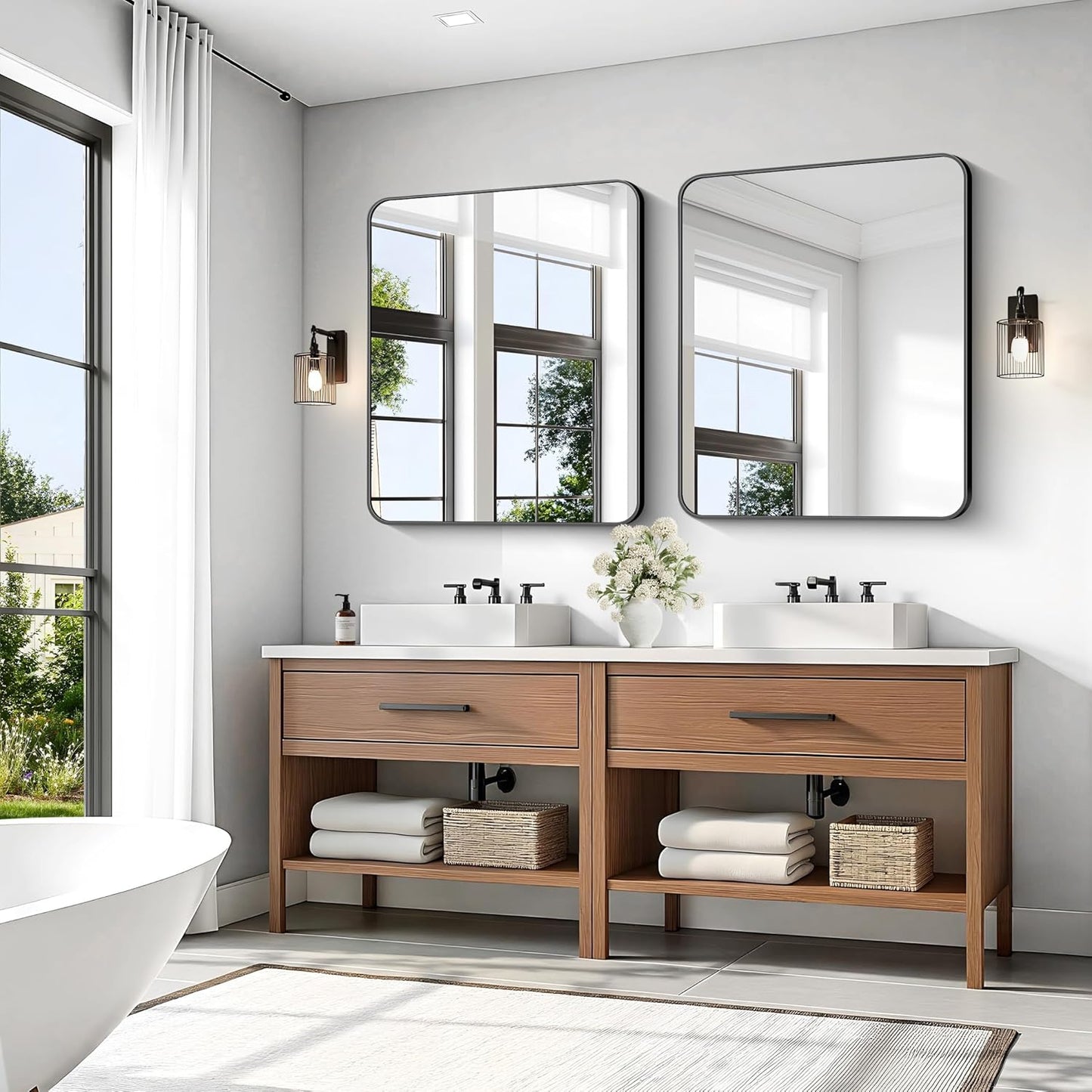 KOCUUY 30x36 Inch Rectangle Bathroom Mirror with Black Metal Frame,Modern Design of Wall Mounted Upgraded Shatterproof Glass, Rounded Corners for Bedroom, Living Room, Entryway