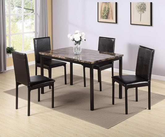 KEIKI 5 Piece Dining Table Set with 48" Marble Table & 4 PU Leather Padded Chair for 4 Person,Kitchen, Living Room,Dining Room Furniture,Easy Assembly,Black