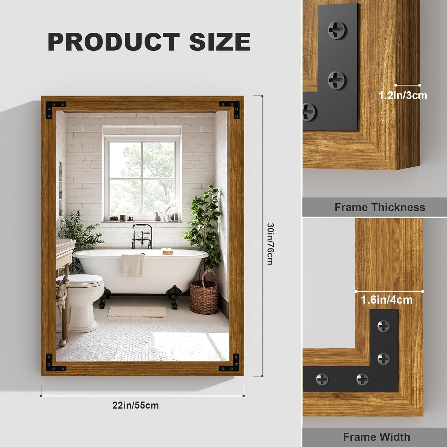 Hasipu Farmhouse Bathroom Mirror, 22"x30" Rustic Wood Framed Wall Mounted Mirror, Walnut Vintage Vanity Mirror Modern Farmhouse Style Decrative Mirrors