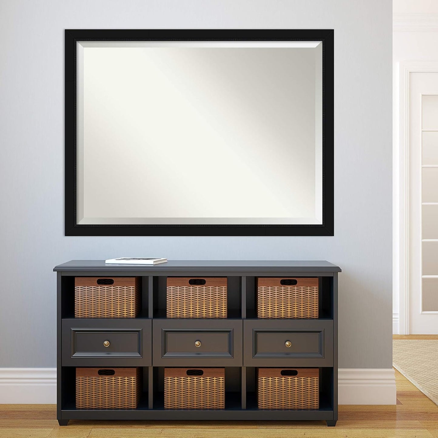 Amanti Art Black Bathroom Mirror for Over Sink, 33x43 Avon Black Rectangle Vanity Mirror, X-Large Casual Frame, Hangs Horizonally and Vertically, Bathroom Wall Decor, Beveled Edge