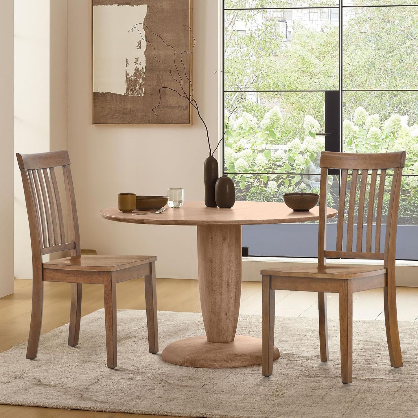 COLAMY Wooden Dining Room Chairs Set of 6, Spindle High Back Windsor Kitchen Side Chair, Farmhouse Dining Chairs for Kitchen, Dining Room, Light Brown