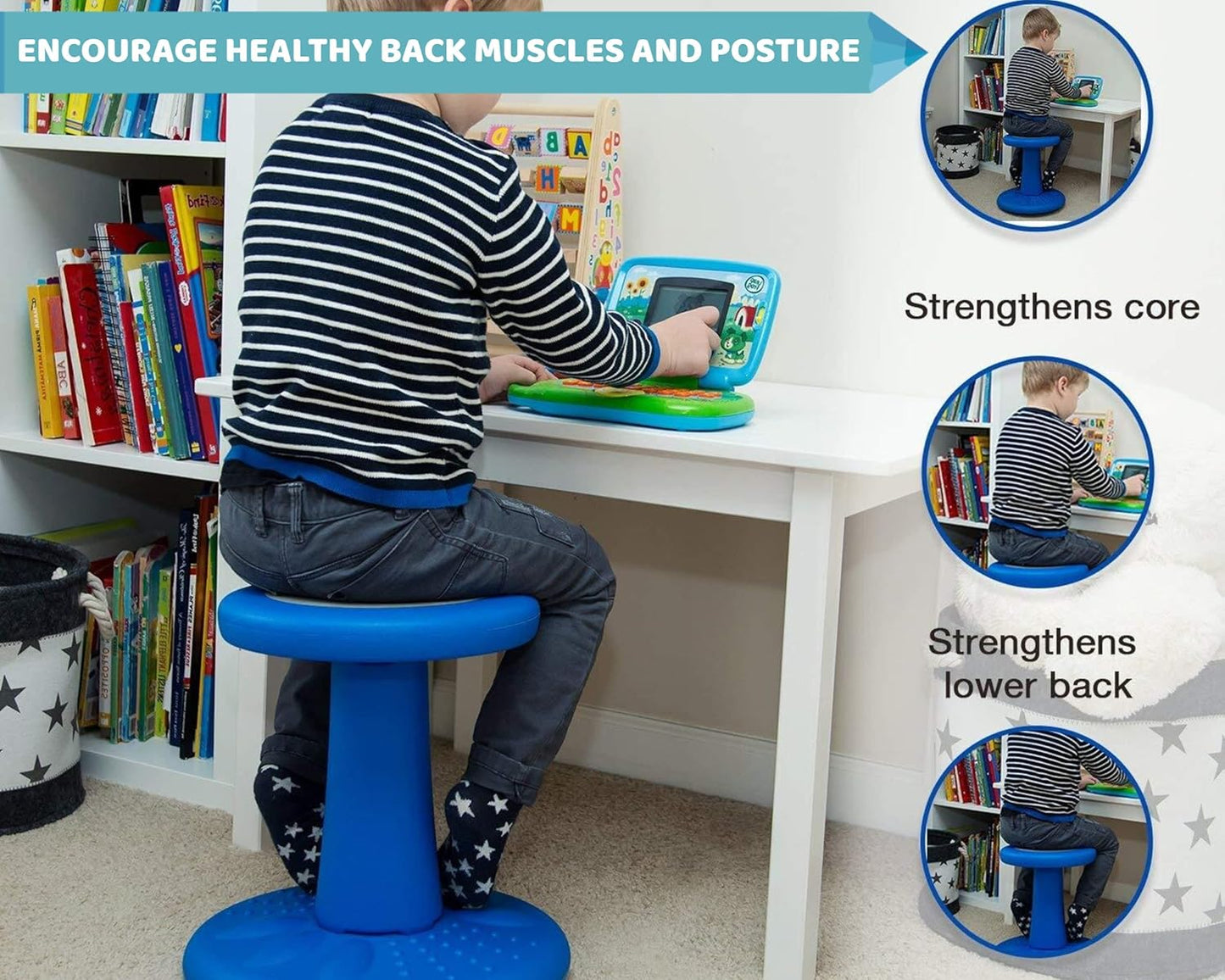 ActiveChairs Kids Wobble Stool, Flexible Seating for Preschool & Elementary Classrooms, Improves Focus, Posture & ADHD/ADD, 14" Active Desk Chairs, Ages 3-7, Blue